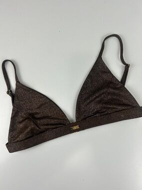FAE Swim Shimmery Brown Triangle Bikini Top with Gold Accent